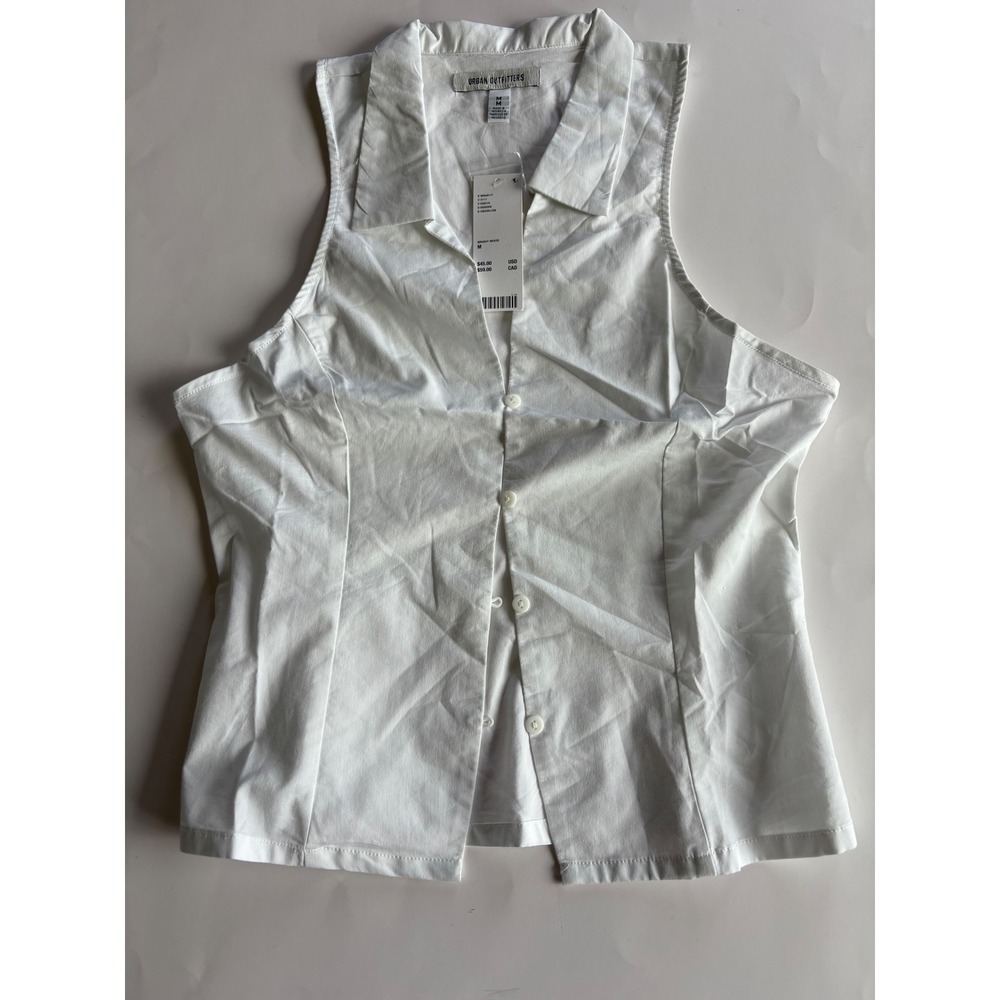 Urban Outfitters White Sleeveless Button Down Blouse Women's M Preppy Y2K VNeck‎